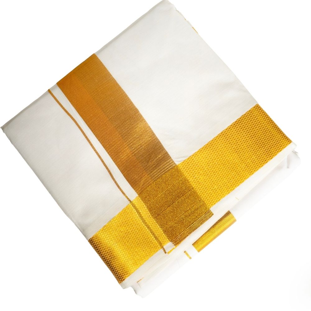 COTTON PATTAR PANCHE- gold border image 1