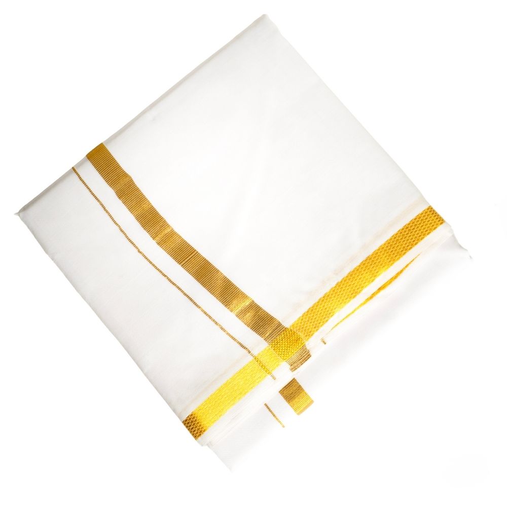 COTTON PATTAR PANCHE- gold small border image 2