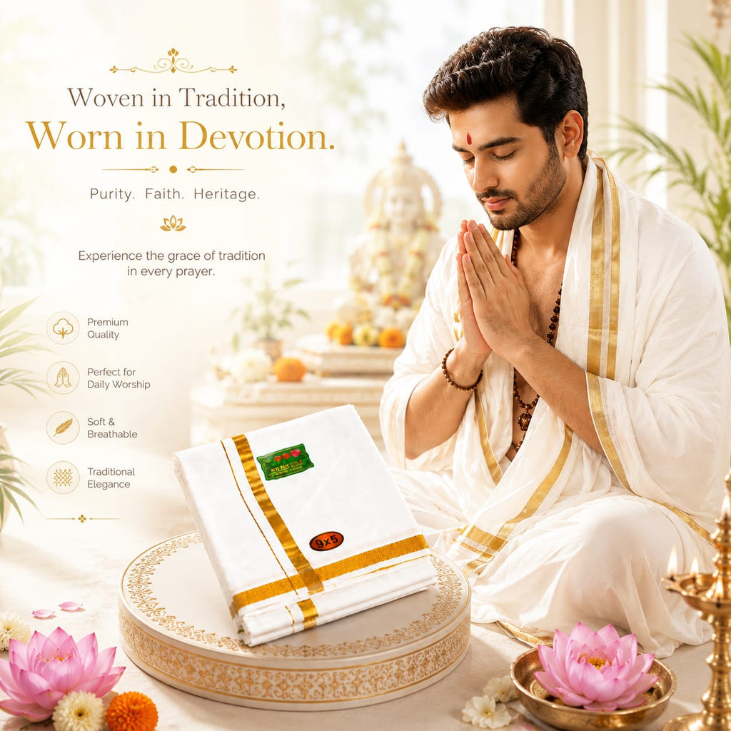 COTTON PATTAR PANCHE- gold small border image 1