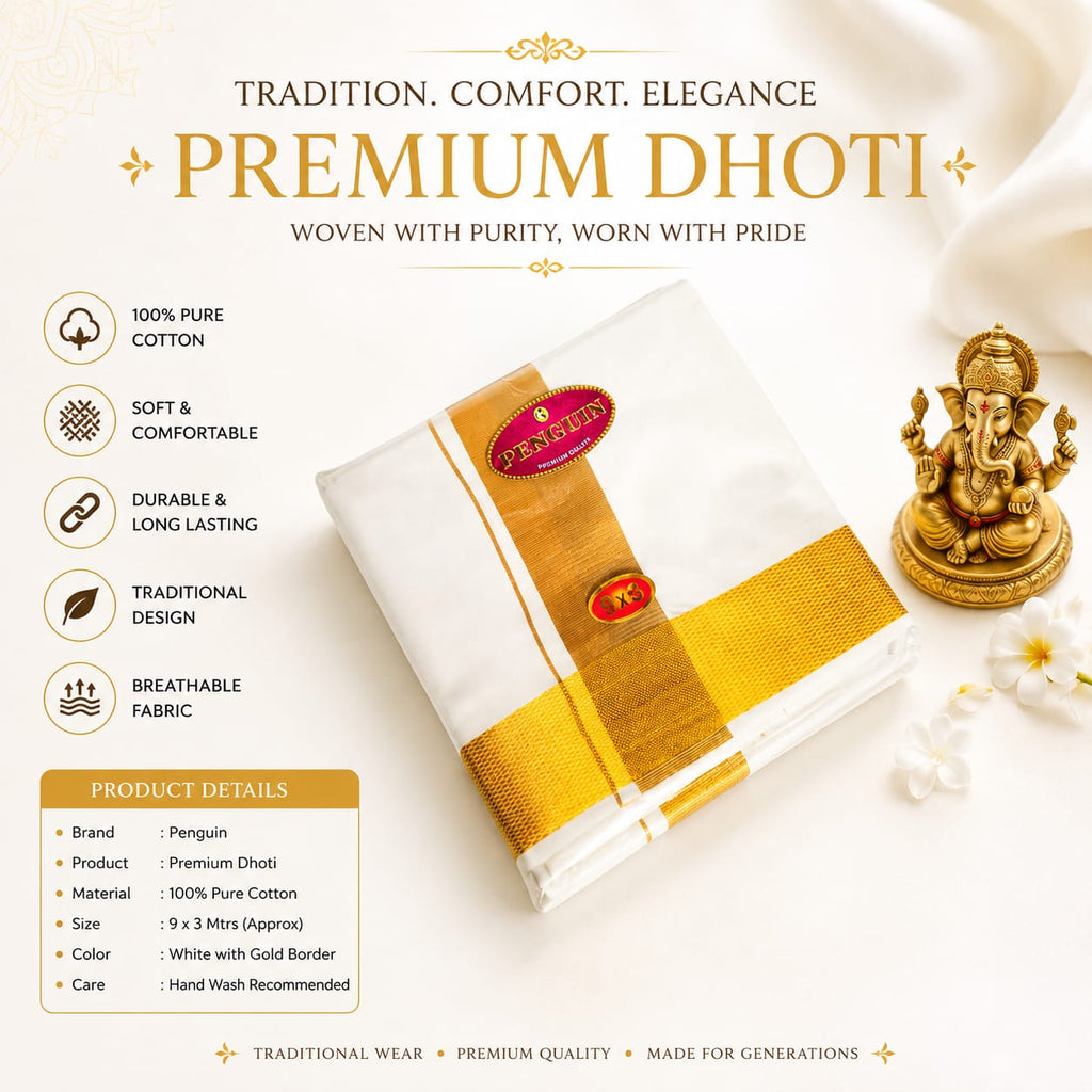 COTTON PATTAR PANCHE- gold border image 0