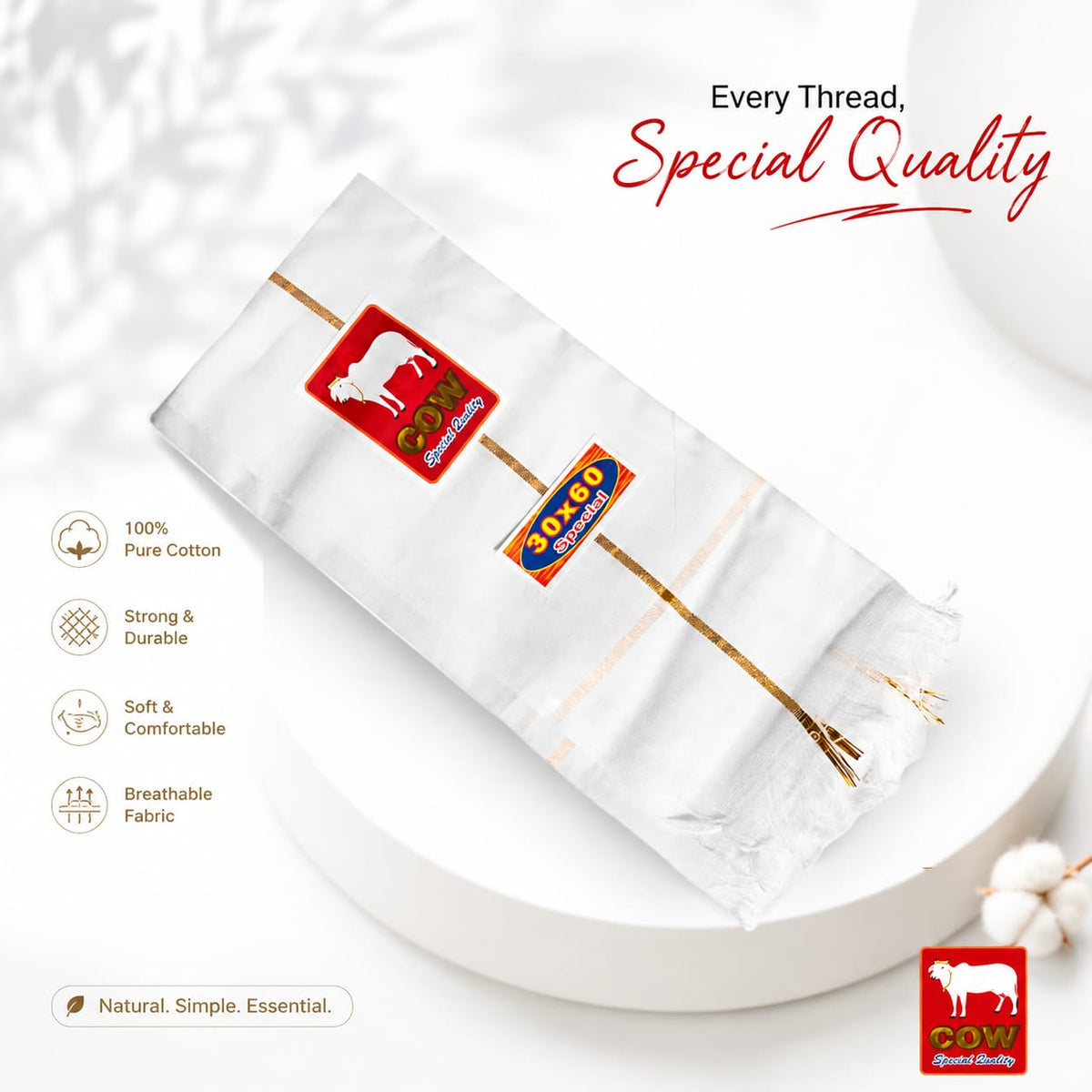 Kutch White Towel-Golden line (30*60) image 2