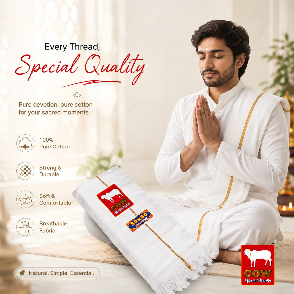 Kutch White Towel-Golden line (30*60) image 0