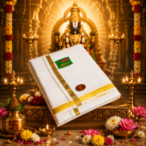COTTON PATTAR PANCHE- gold small border image 3